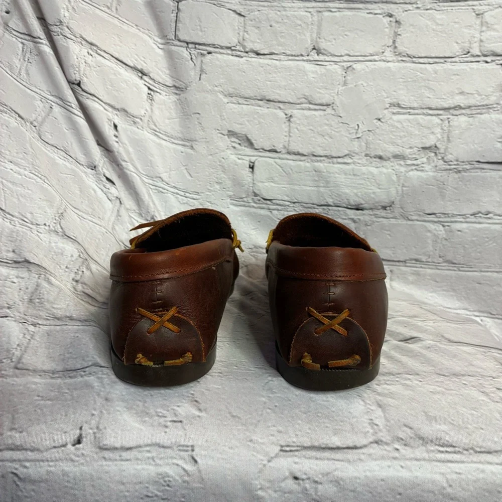 G.H. Bass & Co‎ Vintage Brown Leather Fringe Deck Moccasins Loafers Sz 10.5 READ